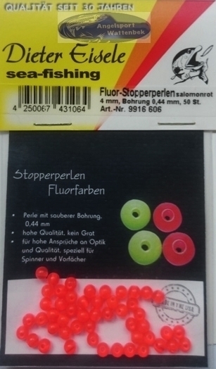 Eisele Fluor-Stopperperlen salmon-red 4,0mm