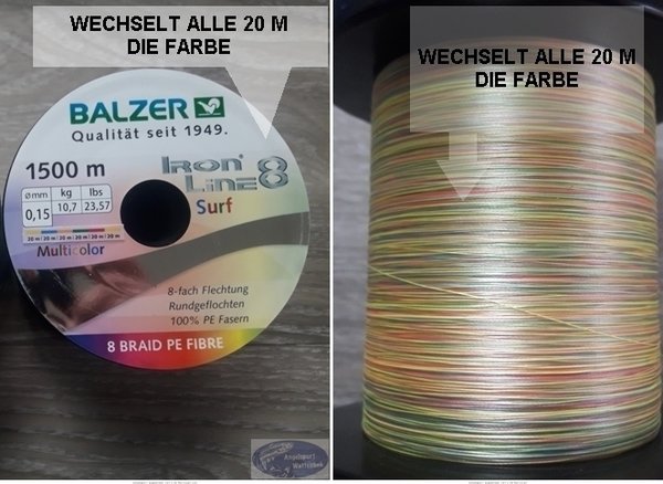 Balzer Iron Line Multicolor - alle 20 Meter -  0,15 mm