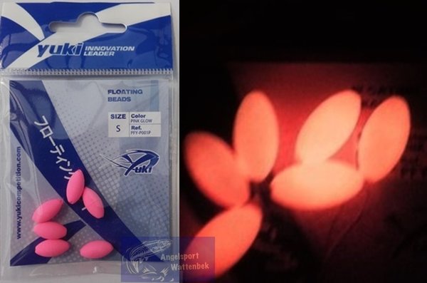Yuki Auftriebsperlen Lockperlen Gr.S Pink Glow  5,0x10mm  Inhalt 6 Stück, leuchtend