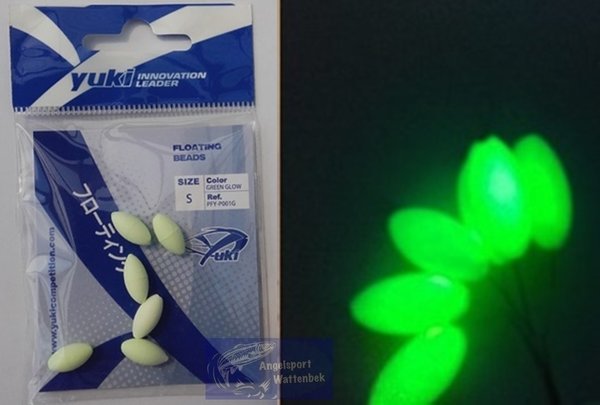 Yuki Auftriebsperlen Lockperlen Gr.S Green Glow  5,0x10mm  Inhalt 6 Stück, leuchtend